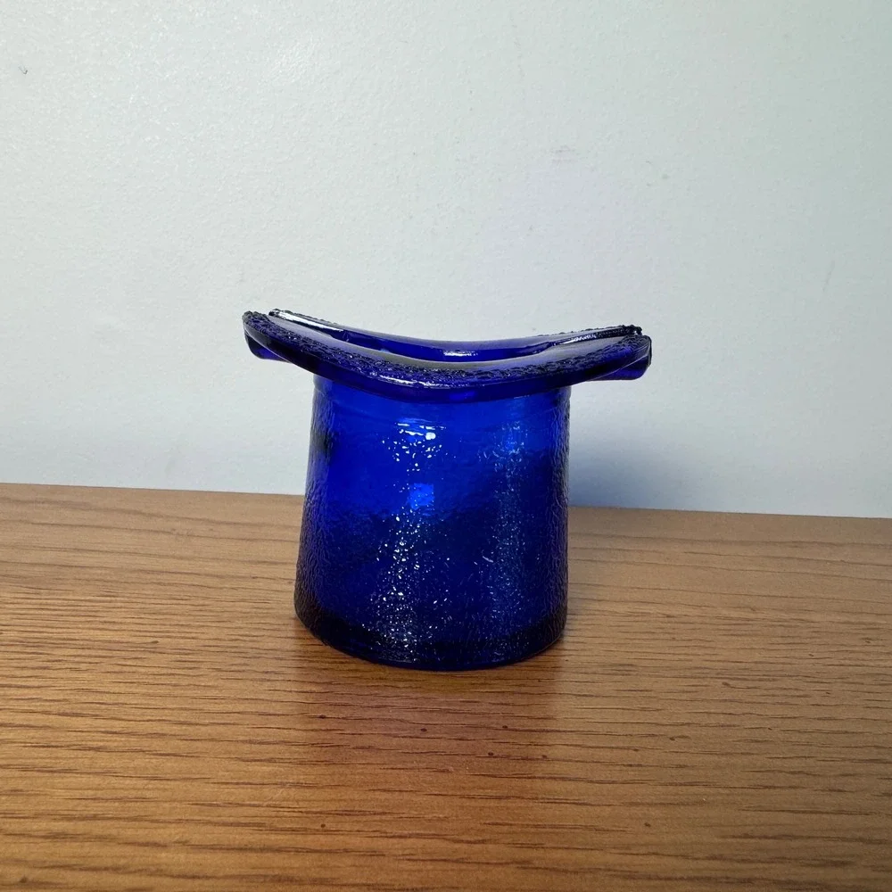 Cobalt Blue Textured‎ Glass Top Hat Ashtray Candy Dish Trinket Holder
